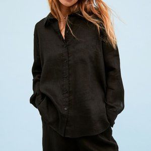 HM black linen button down shirt in size small